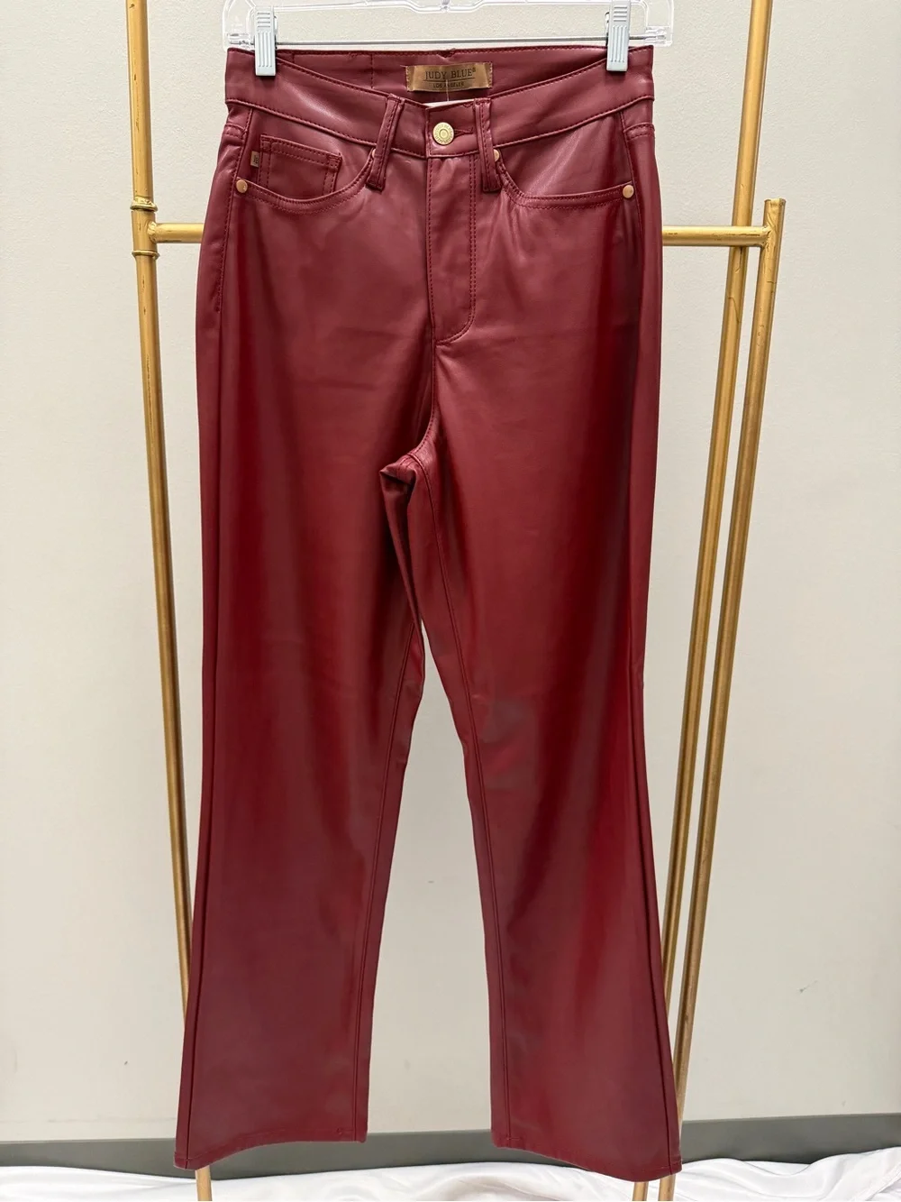 Judy Blue Burgundy Faux Leather Straight Leg Jeans